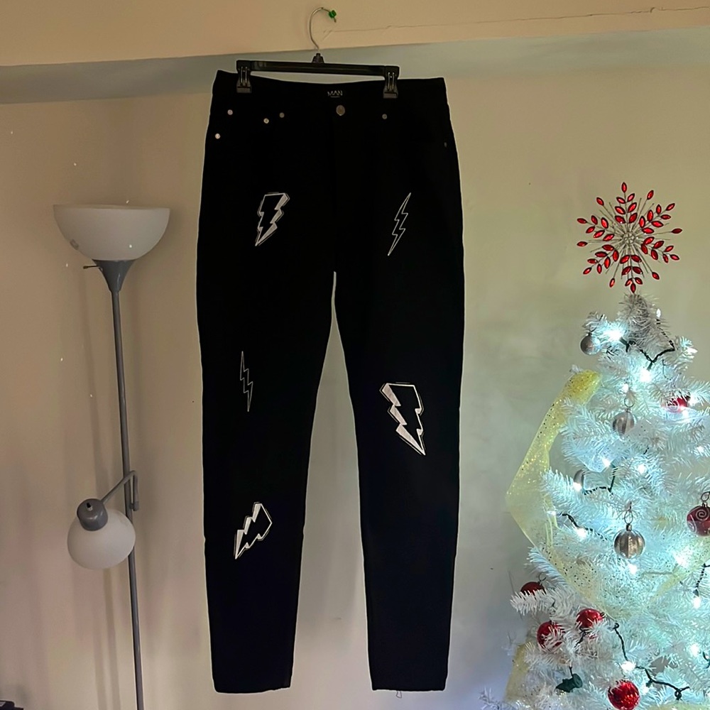 TALL SKINNY RIGID LIGHTNING PRINT JEANS ⚡️🖤